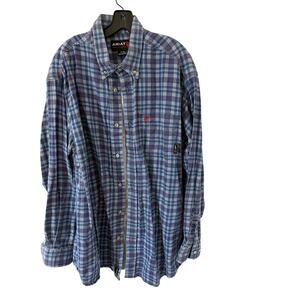 ARIAT FR Button Down Shirt Wrinkle Free Pinpoint Oxford Classic Fit Size XL